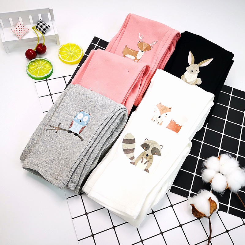 [ZY] กางเกงเลกกิ้งลําลอง ผ้าฝ้าย พิมพ์ลายสัตว์ ขนาดเล็ก 90-160 ซม. สไตล์เกาหลี สําหรับเด็กผู้หญิง พร้อมส่ง