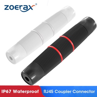 Zoerax RJ45 อะแดปเตอร์เชื่อมต่อสายเคเบิลเครือข่ายอีเธอร์เน็ต IP67 หัวคู่ ตัวเมีย กันน้ํา สําหรับ Cat5 Cat6