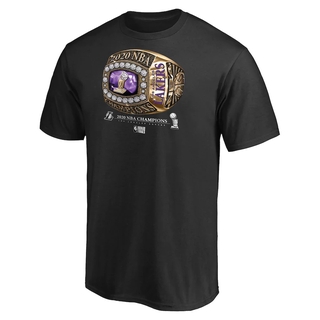 แขนสั้นcrew neck2020 เสื้อยืดแขนสั้น ผ้าฝ้ายแท้ พิมพ์ลาย NBA Championship Los Angeles Lakers Championship Ring Trophy สํ