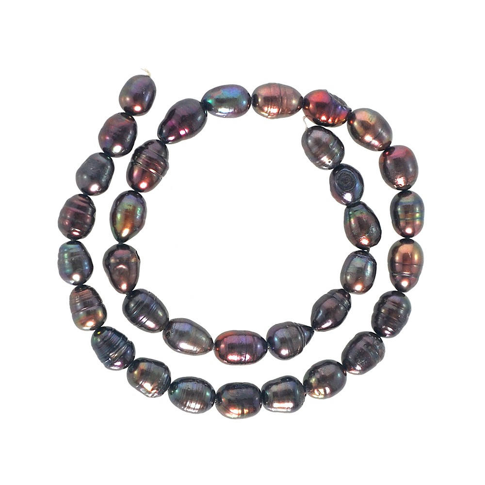 ลูกปัดมุกแท้ (Pearl) ลักษณะเม็ดไข่ (Oval) ขนาด 8x11 mm - (LZ-0263 สีน้ำตาลเข้ม)