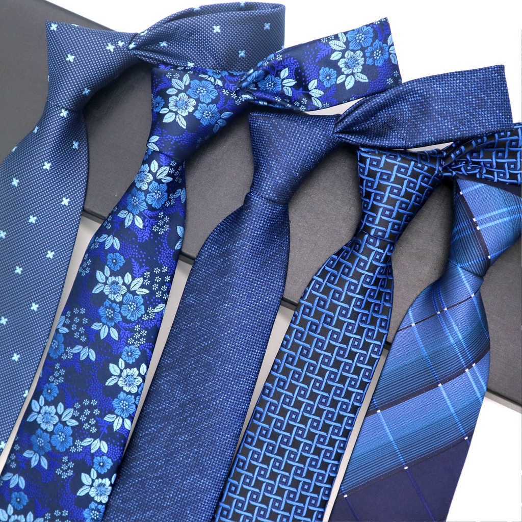 แฟชั่น Mens Tie 8 ซม.ผ้าไหมสีฟ้า Neckwear ดอกไม้ Dot Jacquard ทอคลาสสิกคอ Ties สําหรับผู้ชายอย่างเป็นทางการธุรกิจงานแต่งงานเจ้าบ่าวเนคไท