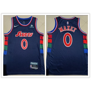 ใหม่ เสื้อกีฬาบาสเก็ตบอล Nba Jersey Philadelphia 76ers 0# Maxey 75th City Edition สีน้ําเงินเข้ม 2022