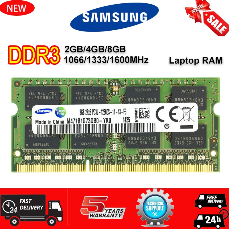 หน่วยความจําแล็ปท็อป โน้ตบุ๊ก Samsung DDR3 DDR3L 2GB 4GB 8GB 1066 1333 1600Mhz SODIMM RAM PC3