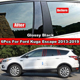 สติกเกอร์คาร์บอนไฟเบอร์ สีดํา สําหรับติดเสาประตู หน้าต่างรถยนต์ Ford Kuga Escape 2013-2019 6 ชิ้น