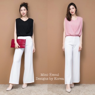 MN626🌹Chiffon V Blouse เสื้อแขนกุดคอวี จับจีบช่วงไหล่