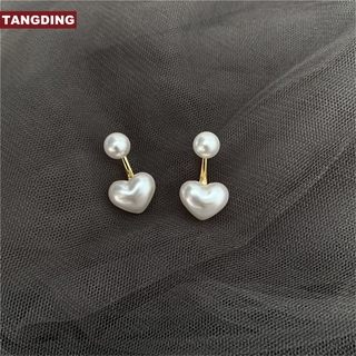 【COD Tangding】ต่างหูรูปหัวใจประดับมุก