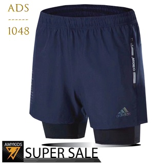 ราคา2in1- กางเกงขาสั้น กางเกงกีฬา กางเกงมีซับเลคกิ้งเนื้อผ้าดี มีกระเป๋าซิปทั้งสองด้าน ( Slime fit ) รุ่น ADS - 1048