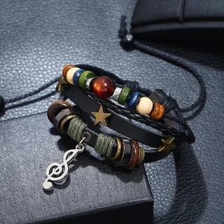 Chu สร้อยข้อมือ ลูกปัดโลหะ หนังสีน้ําตาล แฮนด์เมด ปรับได้ สไตล์ยิปซี ยิปซี ฮิปปี้ สําหรับทุกเพศ ทุกวัย