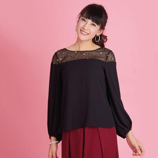 JOUSSE Color Blouse L/S เสื้อจู๊สส์ เสื้อไม่มีปก เสื้อชีฟองแขนยาวแฟชั่น สีดำ แต่งระบายซีทรู (JR4GBL)