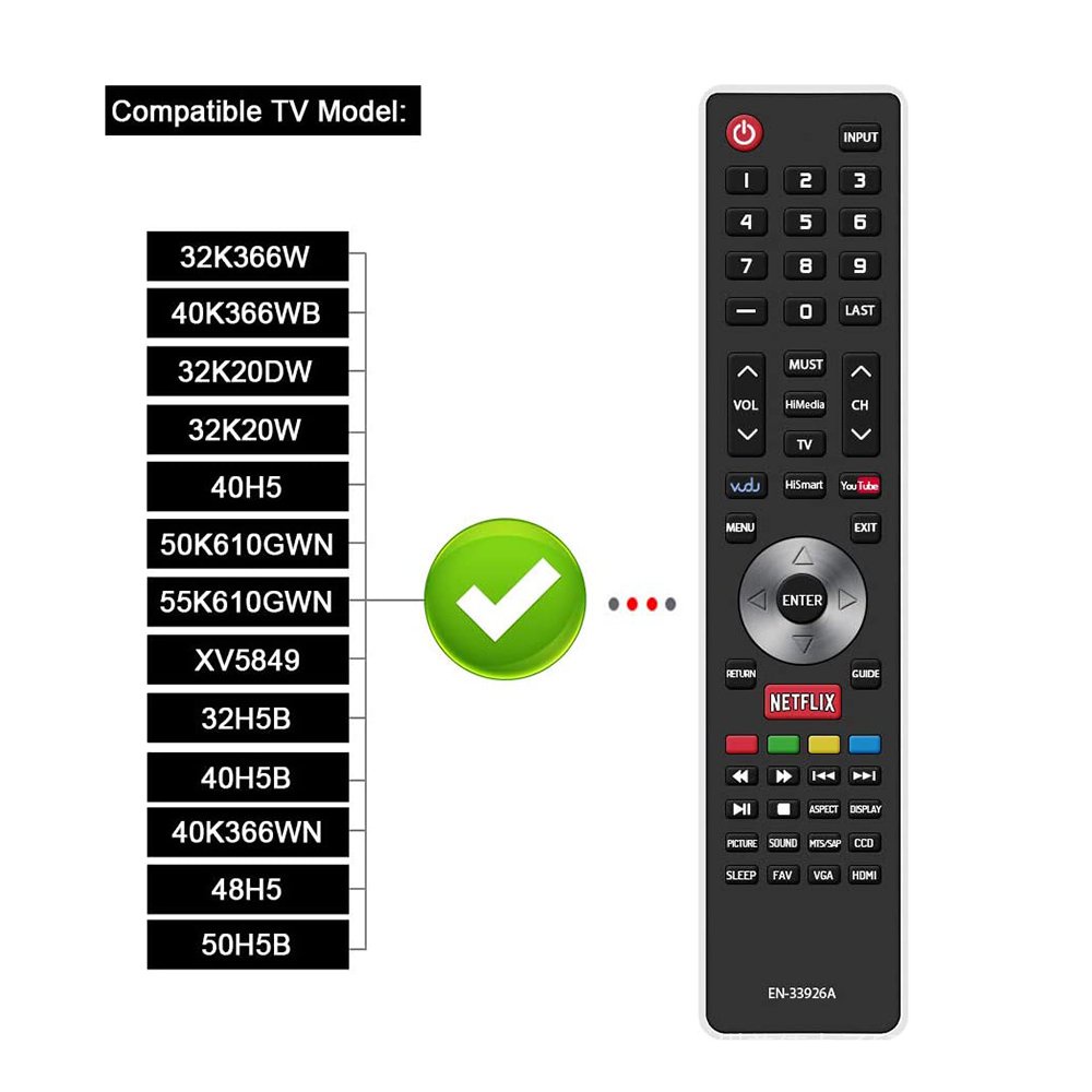 EN-33926A สําหรับ HISENSE EN33926A รีโมทคอนโทรลทีวี 32K366W 40K366WB 32K20DW 32K20W 40H5 50K610GWN 5