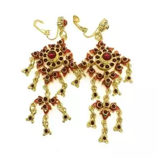 สร้อยคอชุดเครื่องประดับ Vintage Jewelry สีทองสร้อยคอลงยา ต่างหูคลิป