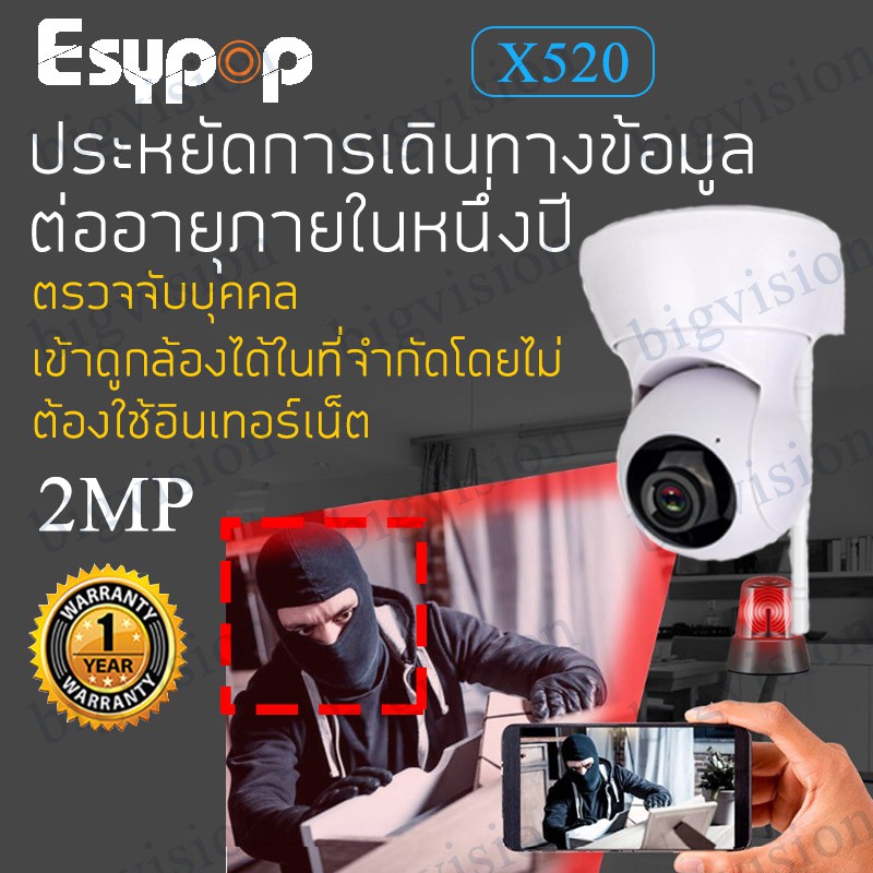 รุ่น X520 กล้องวงจรปิดไร้สาย WIFI IP Camera ความละเอียด 2ล้าน มองกลางคืน 15เมตร ประกัน1ปี ICSEE APP