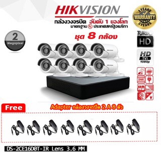 รองรับไมค์ HIKVISION ชุดกล้องวงจรปิด 2 MP 8 ช่อง DS-7208HQHI-F1(S) + DS-2CE16D0T-IRx8