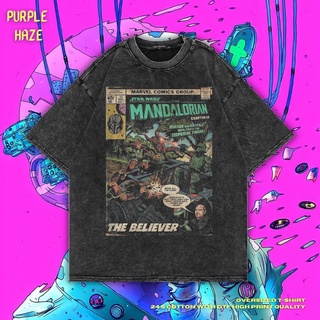 เสื้อยืด ขนาดใหญ่ พิมพ์ลาย Star Wars The Mandalorian Chapter 15 นิ้ว สีม่วง | หินล้างทําความสะอาด | เสื้อยืด ขนาดใหญ่ |