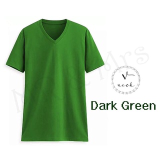 เสื้อยืดสีพื้น เสื้อคอวี เสื้อยืดคอวี T-Shirt ผ้าCotton (สีเขียวเข้ม)