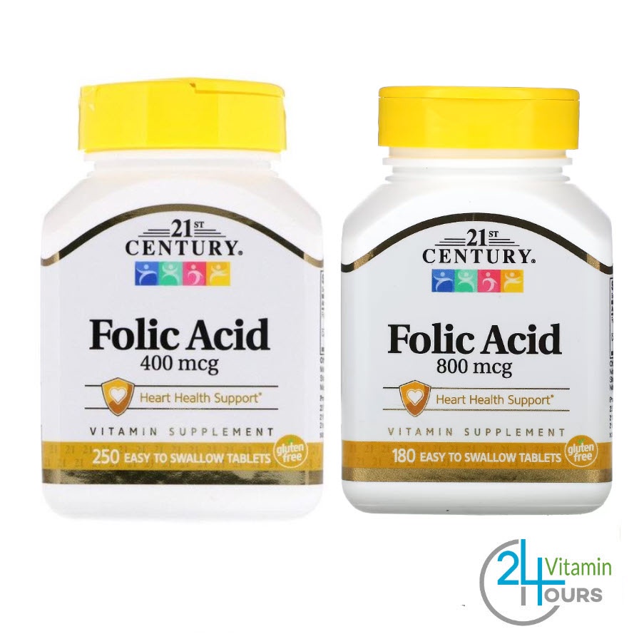 < พร้อมส่ง> 21st Century, Folic Acid ขนาด 400 mcg / 800 mcg  - โฟลิก บำรุงโลหิต