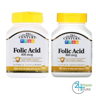 &lt; พร้อมส่ง&gt; 21st Century, Folic Acid ขนาด 400 mcg / 800 mcg  - โฟลิก บำรุงโลหิต