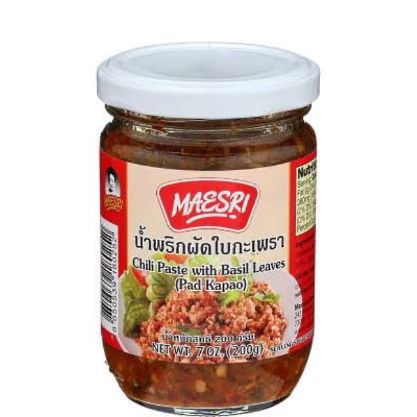 น้ำพริกผัดใบกะเพรา ขวดแก้ว 200 กรัม ตราแม่ศรี