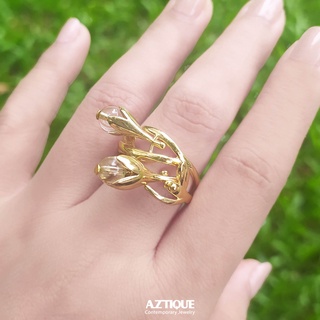 Aztique แหวนเงินแท้ แหวนปรับไซท์ หยดน้ำค้าง Morning Dew พลอยควอตซ์ใส Quartz Adjustable Ring Jewelry Gifts md