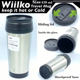 Wiilko Travel Mug แก้วดื่มน้ำฝาสไลด์เปิด/ปิด ด้านในพลาสติกทนร้อน/เย็น แบรนดังยุโรป ขนาด 420 ml