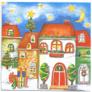 Pladao Napkin ภาพ คริสต์มาส Christmas Town กระดาษ แนพกิ้น สำหรับงานศิลปะ เดคูพาจ decoupage ขนาด L 33x33