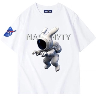 【เสื้อยืดผู้ชายผ้าฝ้าย 100% 】 NAsA AEss官方联名哆啦A印花纯棉短袖男女情侣T恤运动宽松半袖潮