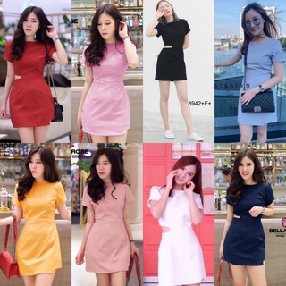 8942 Dress เดรส คอกลมเว้าเอว Round neckline, cut-out waist