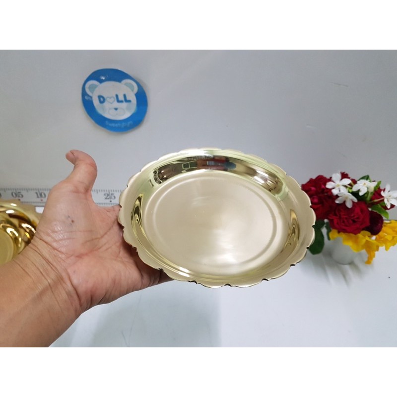 Brass byfa *F1087 ถาดทองเหลือง 7” ถาดหล่อใหม่ งานเรียบแวววาว ขอบถาดหยักพริ้ว ขนาด 7 นิ้ว งานหล่อ น้ำหนักดี ทองเหลืองแท้