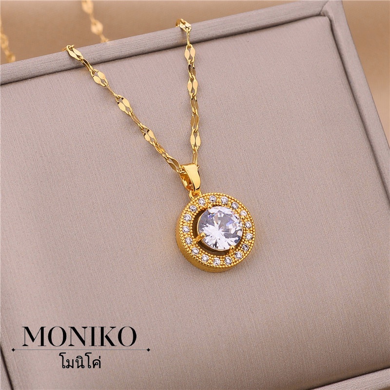 MONIKO การออกแบบดั้งเดิม สร้อยคอแฟชั่น จี้ทองประดับเซอร์โคเนีย เครื่องประดับของผู้หญิง