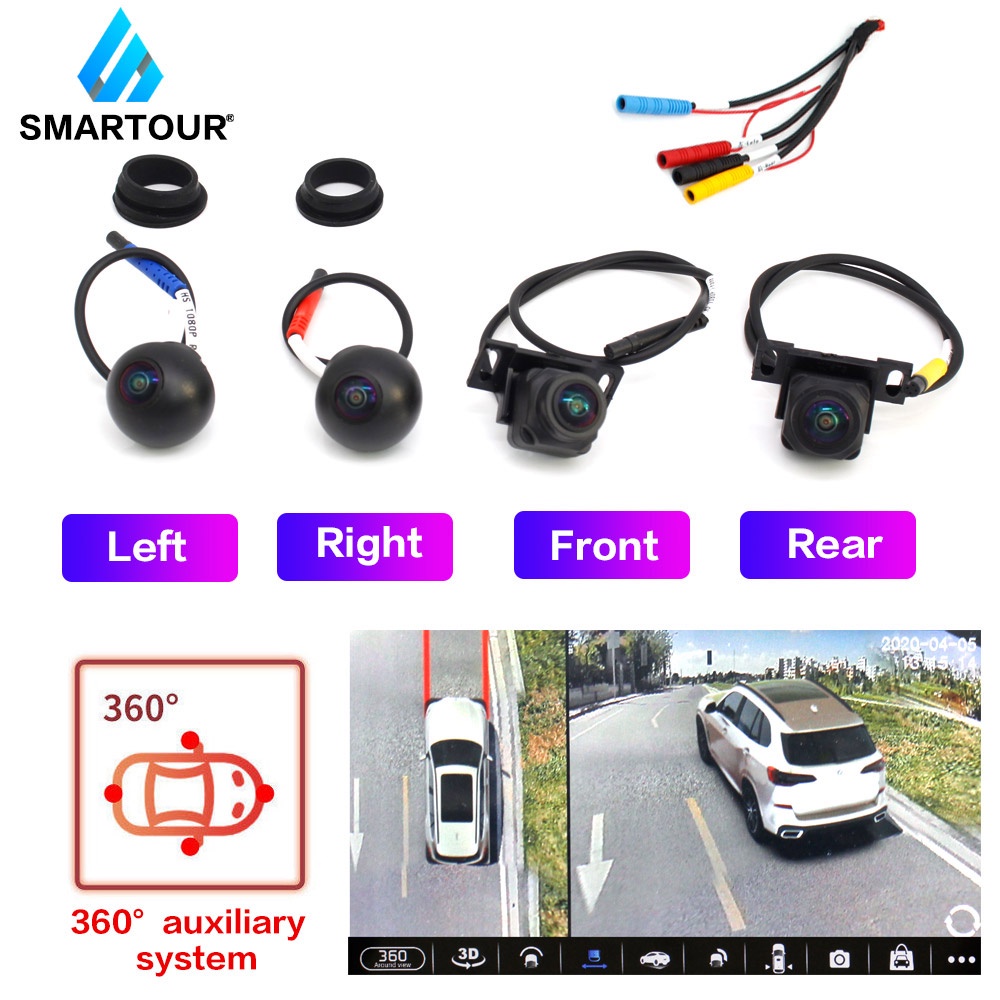 Smartour 3D 360°Surround Bird View กล้องติดรถยนต์ Panoramic ซ้ายขวาด้านหน้าด้านหลังกล้อง 4 ทิศทางสําหรับรถยนต์ Android Player AHD 1080p