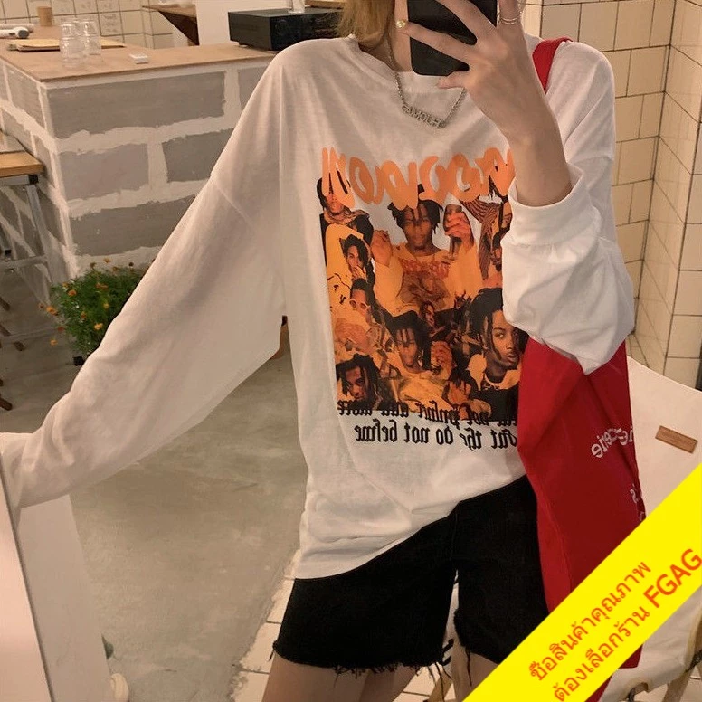 เสื้อยืดแขนยาวผู้หญิงไซส์ใหญ่ oversize เสื้อผ้าแฟชั่นวัยรุ่นน่ารัก  เสื้อโอเวอร์ไซส์เกาหลี สกรีนลายวินเทจ ทรงหลวม xxl thumbnail 3