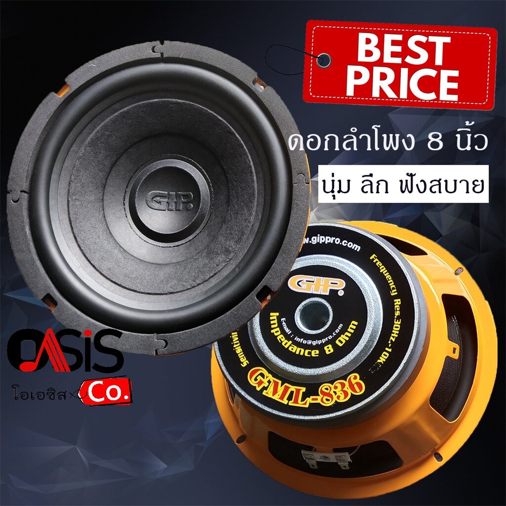 (2ดอก/ของแท้!!) ดอกลำโพง GIP GML-836 ดอกลำโพง GIP GML-836 8 นิ้ว (100 วัตต์ 8 โอห์ม) ดอกลำโพง GIP GM