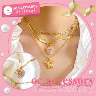 สร้อยคอเกล็ดหิมะหัวใจสีชมพูไทเทเนียม เครื่องประดับสำหรับสาวๆ Titanium Pink Heart Snowflake Necklace jewelry for girls.
