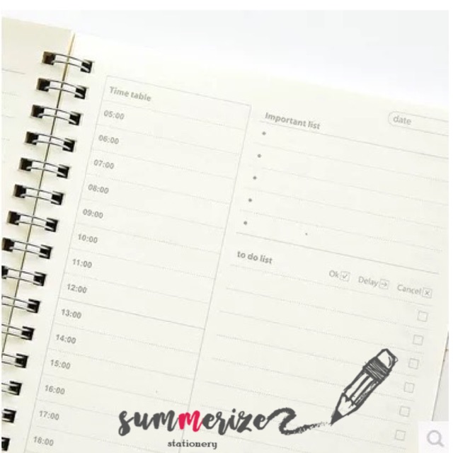 พร้อมส่ง!! สมุด Planner Book Timetable daily to do list แพลนเนอร์ สมุดสันห่วง ขนาด 13*19 ซม. ปกน้ำตาล VER.1 แบบตารางเวลา