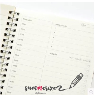 พร้อมส่ง! สมุด Planner Book Timetable daily to do list แพลนเนอร์ สมุดสันห่วง ขนาด 13*19 ซม. ปกน้ำตาล VER.1 แบบตารางเวลา