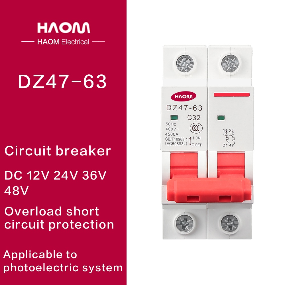 HAOM Switch Home Circuit Protector 2P DC MCB 6KA 400V Mini Breaker 3A 6A 10A 16A 20A 25A 32A 40A 50A Disjuntor inteligen