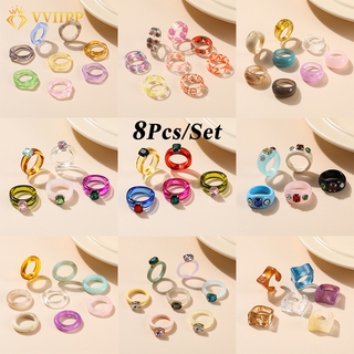 ราคาชุดแหวนเพชรเรซิ่น หลากสี สไตล์เกาหลี สําหรับผู้หญิง 8 ชิ้น