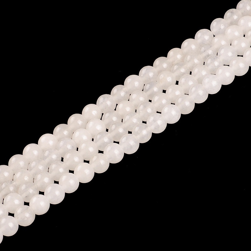 หินธรรมชาติสีขาวลูกปัดกลมสำหรับทำเครื่องประดับ DIY สร้อยคอสร้อยข้อมือ (1 สาย/ชุด 4 6 8 10 12 มม.)