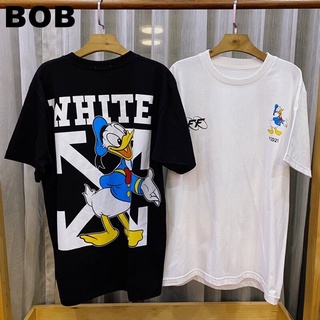 BOB เสื้อยืดแขนสั้น Off White โดนัลดั๊ก unisex tshirt เสื้อยืดแขนสั้น คอกลม พิมพ์ลาย แฟชั่นสําหรับผู้ชาย