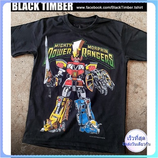 BT  Power Rangers Mighty Morphin เสื้อยืด สีดำ BT Black Timber T-Shirt ผ้าคอตตอน สกรีนลายแน่น S M L XL XXL