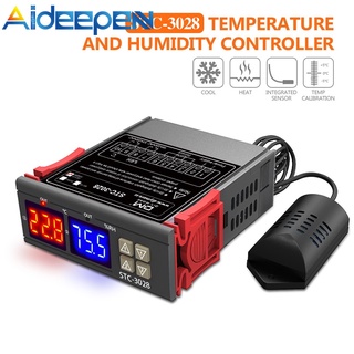 Aideepen เทอร์โมสตัทควบคุมอุณหภูมิความชื้นดิจิทัล STC-3028 Dual LCD AC 110-220V