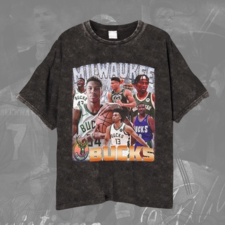 เสื้อยืดคอกลมเสื้อยืดบาสเก็ตบอล พิมพ์ลาย Nba Milwaukee Bucks Players สําหรับผู้ชาย และผู้หญิงS-4XL