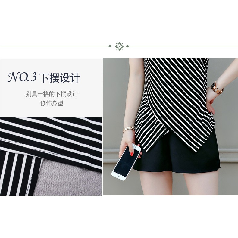 ซื้อ1แถม1！！！เสื้อยืดลายทาง คอวี แขนสั้น Fashion เกาหลี รูปที่ 3