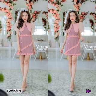 GN15176  **รบกวนสอบถามก่อนสั่งซื้อจ้า**  เดรสแขนพองผ้าแก้วติดดอกเลื่อมDress