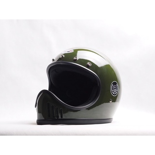 หมวกกันน๊อควินเทจX-bone - Green Army colors with Black trim : สีเขียวทหาร เงา ขอบยางดำ (PRO)