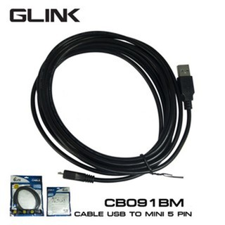 Glink CB-091 BM สาย USB AM/AF TO MINI5P Data + Charger V2.0 ยาว 1.8 M รุ่น GLINK สีดำ