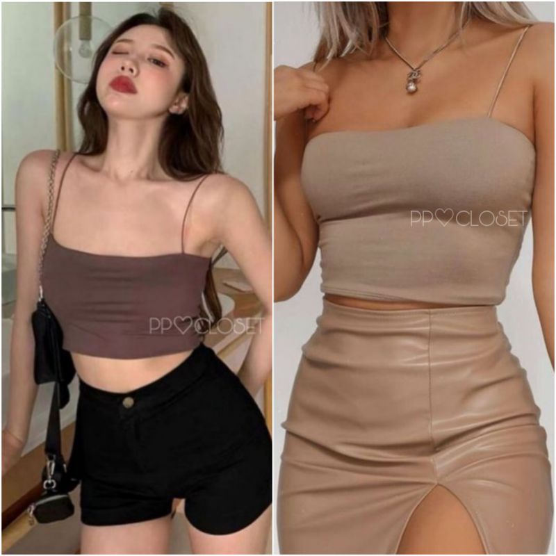 💕PP♡CLOSET💕พร้อมส่ง25สี‼ เสื้อครอปสายเดี่ยว #สายยืดสปาเก็ตตี้แข็งแรง ผ้า2ชั้นทั้งตัว ใส่กระชับ รูปที่ 6