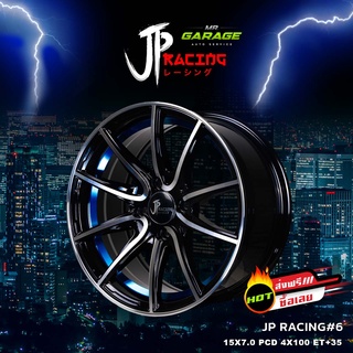 (ส่งฟรี) ล้อแม็ก JP Racing#6 แม็กขอบ 15x7.0 " 4 รู 100 ET+35 สี หน้าเงา ท้องน้ำเงิน (2 วง, 4 วง)