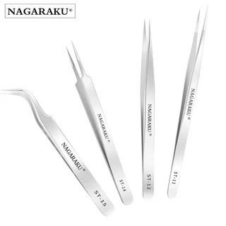 NAGARAKU แหนบคีบขนตา ชนิดสเตนเลส ทรงตรง โค้ง อุปกรณ์ทำเล็บ ต่อขนตา