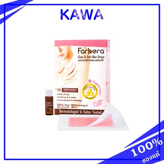 Farbera Clear &amp; Soft Wax Strips For Underarm แบบกล่อง (12 แผ่นแว๊กซ์ + น้ำยาเช็ด 10ml.)